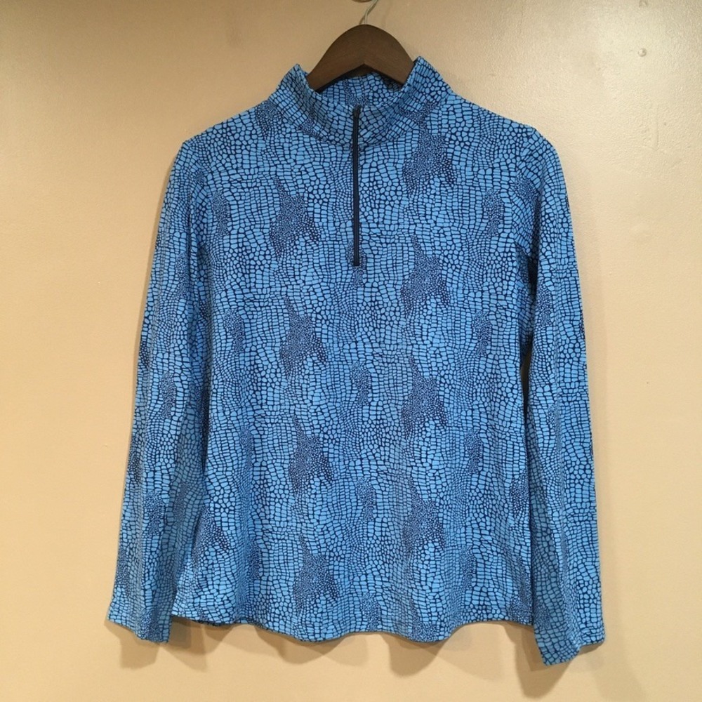 IBKUL Long Sleeve Quarter Zip Womens L Blue Navy Snake UPF 50 Quick Dry Mesh